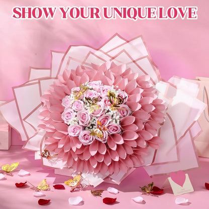 Marspark Graduation Money Bouquet Flower Kit Gift Included 20 Sheet Flower Wrapping Paper 36 Fake Flowers 100 Bamboo Skewer Floral Foam Block for Mother's Day Anniversary Wedding(Pink,Classic)