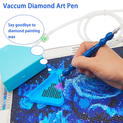 Diamond Art Painting Vacuum Pen Kit, Electric Diamond Art Pen with Storage Tray, No Wax Needed Diamond Art Accessories DIY 5D Art Craft Jewelry Bead Rhinestones(Blue)