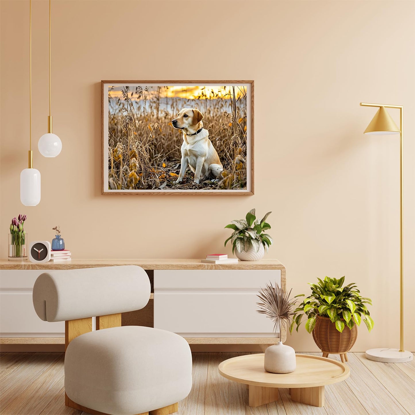 5D Diamond Art Yellow Labrador Retriever Diamond Painting DIY Kits Full Round Drill Rhinestone Crystal by Number Stitch Embroidery Arts and Crafts for Living Room Bedroom Home Wall Decor 12x16 inch
