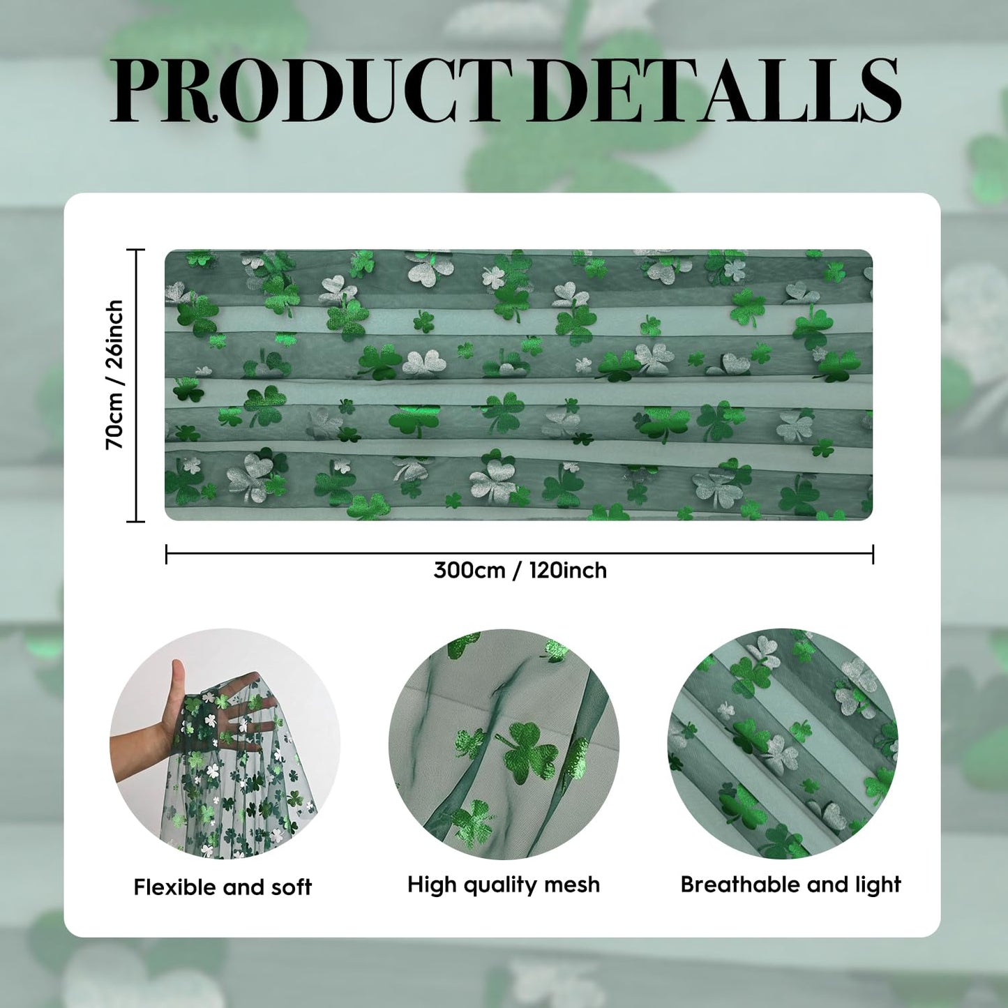 Artoid Mode Green Gauze Shamrocks St.Patrick's Day Table Runner 120 Inch 10FT,Seasonal Sheer Dining Holiday Baby Shower Table Decor for Home Party
