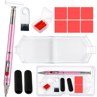 ZYNYXY 14PCS Diamond Art Pens Kits, Self-Stick Drill Pens, Refillable Wax Pen with Metal Correction, Diamond Art Accessories Tray for Nail & 5D DIY Diamond Painting (Pink-Purple)
