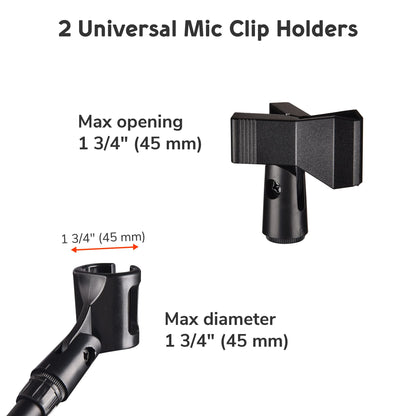 AW 12pcs Boom Mic Stand Floor Adjustable Height Mic Tripod Stand w/ 2 Mic Clip Holder Foldable Microphone Holder for Singing Live Stream Stage Studio