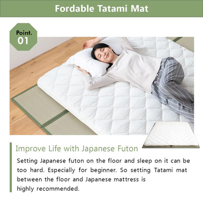 EMOOR Japanese Futon Mattress Premium CLASSE and Tatami Mat Set Full, Floor Sleeping Mat Sikibuton Igusa Natural Cotton
