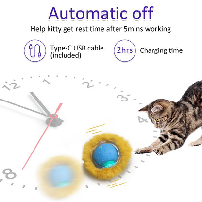 Giociv Interactive Cat Toys Ball Fast Rolling in Pouch, Motion Activate Chirping Cat Toy Hide and Seek Mouse Catching Game (Blue)