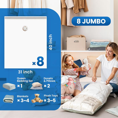 TAILI Jumbo Vacuum Storage Bags - 8 Pack for Comforters & Blankets | Space-Saving 40x31 Inch Bags