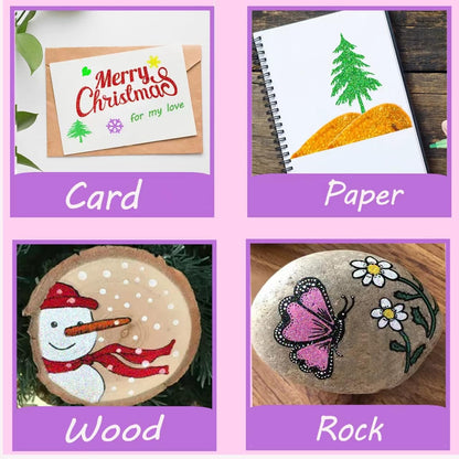 OLINGYOU Glitter Marker Pens,12 Colors Self-Shimmer Metallic Markers,Glitter Paint Pens DIY Crafts Greeting Birthday Cards, Making Poster,Album,Scrapbooking,Wood
