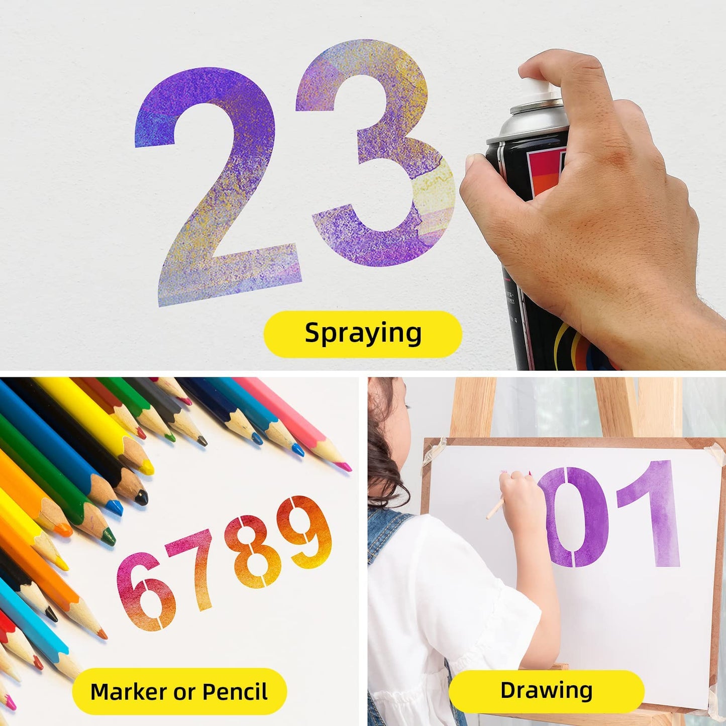 16 Inch Large Number Stencils - Reusable Plastic Digital Stencils for Cake, Address, Painting