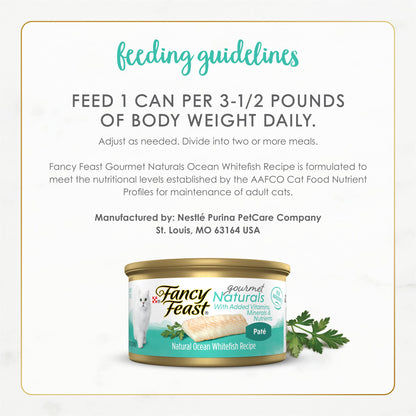 Purina Fancy Feast Wet Cat Food Pate Gourmet Naturals Ocean Whitefish Recipe - (Pack of 12) 3 oz. Cans