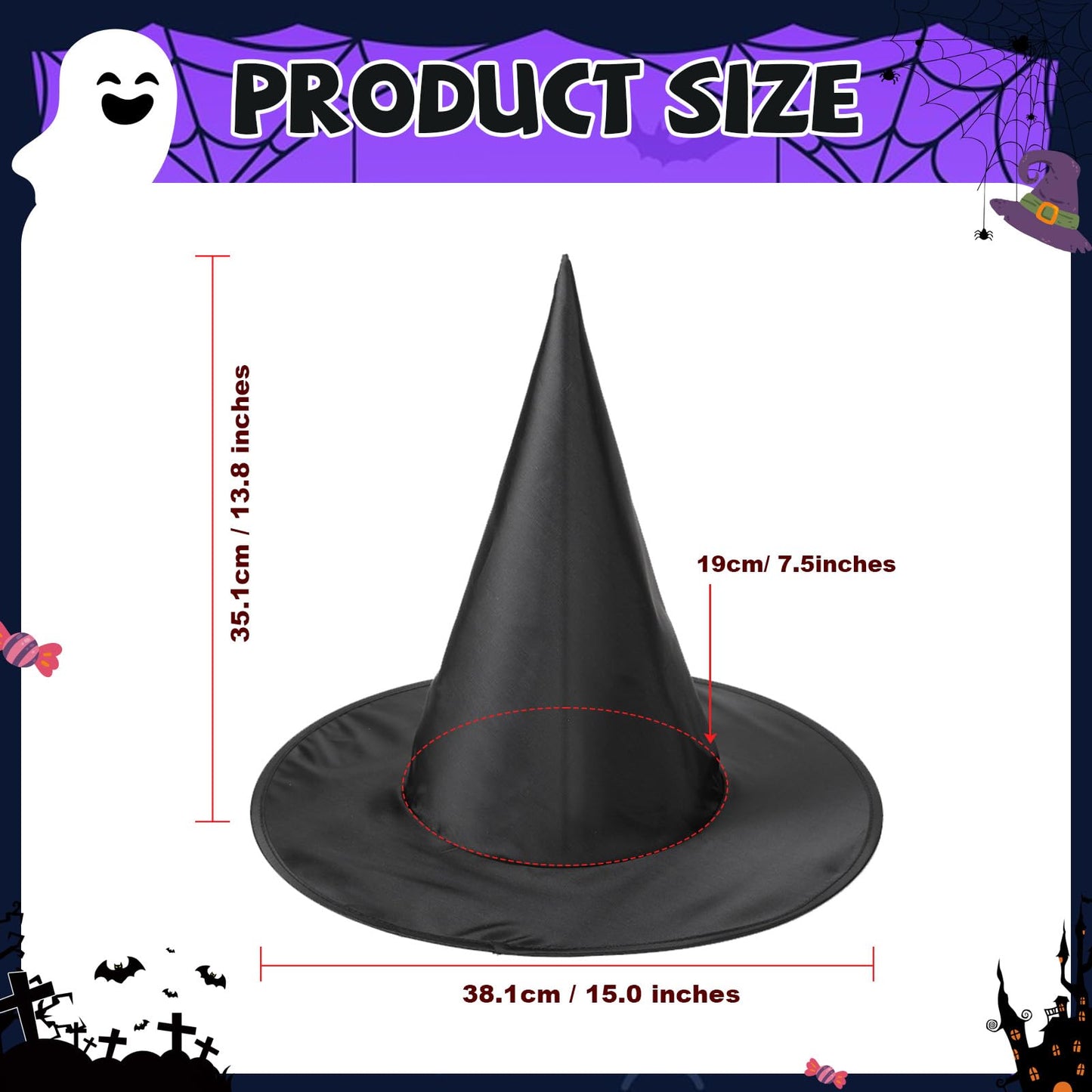 YOFIBRANT Hanging Witch Hats 4 Pcs Black Halloween Hanging Thickened Wizard Hat for Outdoor Porch Witch Hats Costume Women Halloween Decorations Witches Costume Accessory Party Supplies