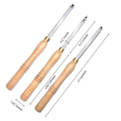 Woodturning Carbide Lathe Tools, 17” Full Size Wood Turning Tool Set of 3 Rougher Detailer Finisher, Includes Replacement Cutter Inserts