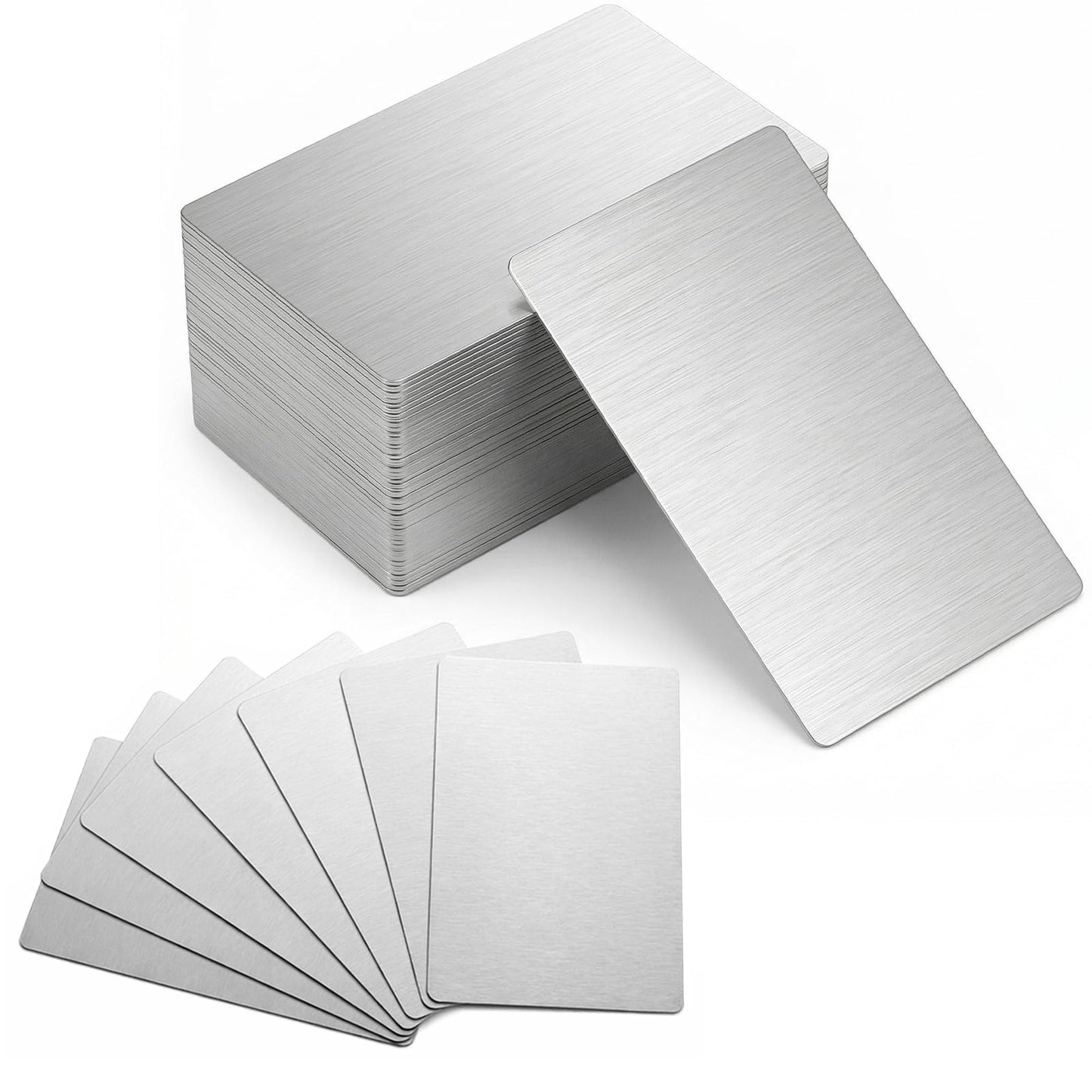 Yuanan 100PCS Metal Business Cards Blank, 0.45mm Aluminum Business Card Blanks Thick Engraving, 3.4x2.1 Inch Multipurpose for Cards Cnc Engraver Laser Engraving DIY Card-Silver