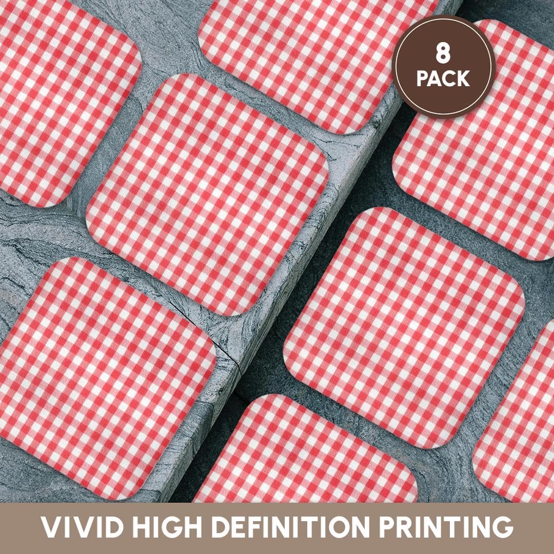 3dRose Red and White Gingham Pattern - Rustic Italian Kitchen Dining Theme - Soft Coasters, Set of 8 (CST_113016_2)