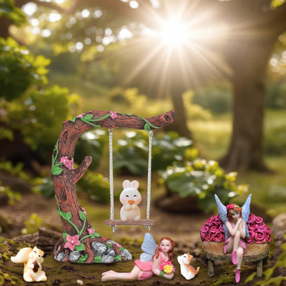 ANNOWAWAY Swing Set of 42 Pcs Miniature Fairy Garden Accessories Outdoor Decor Figurines, Mini Whimsical Ornaments and Decorations for Patio, House, Garden, Desk, Yard Supplies