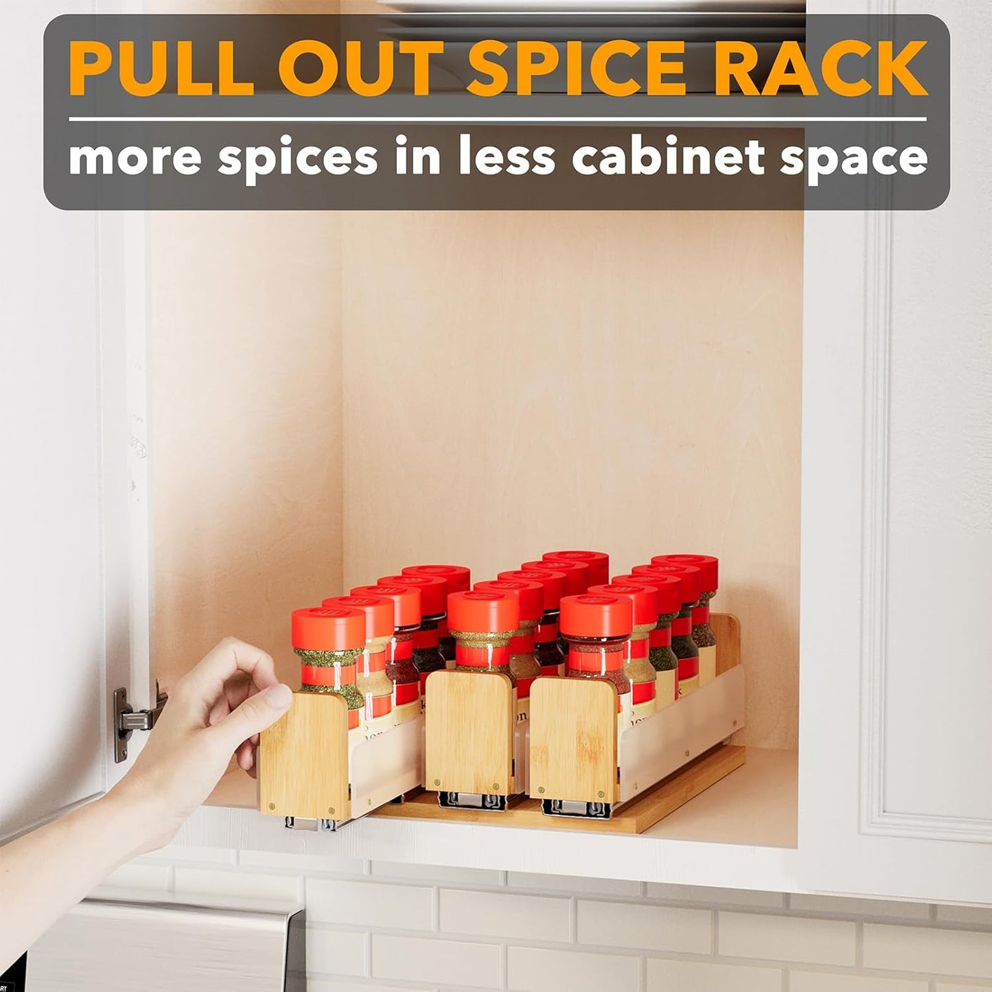7.6" 3 Drawers(2" 1-Tier, SpaceAid Bamboo Pull Out Spice Rack Organizer for Cabinet, Heavy Duty Slide Out Seasoning