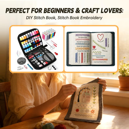 Embroidery Stitch Book Kit for Beginners, 106 Patterns with 86-Piece Tools, Portable DIY Learning Book with Video Tutorials, Mindfulness Hand Embroidery Starter Kit for Adults, Relaxing Craft Gift