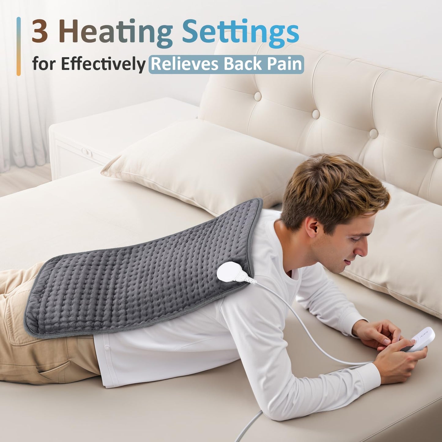 Comfytemp Heating Pad for Back Pain & Cramps Relief, FSA Eligible Electric Large Heat Pad, 2H Auto Off, Christmas Gifts for Women Men Mom Dad, HSA Moist Neck Shoulder Heated Pad, Washable, 12"x24"