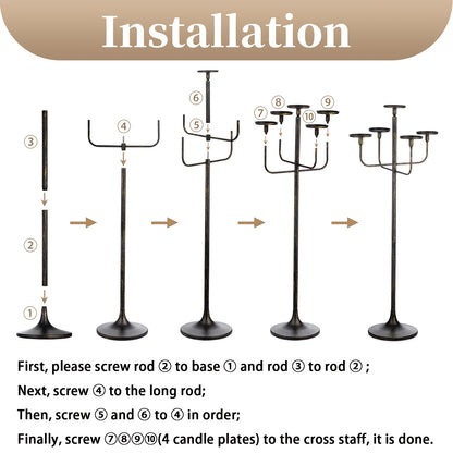 Sziqiqi Black Floor Candelabra Centerpiece 5-arm 48inch Tall Candle Holders for Candlesitcks Taper Pillar Candles Metal Floral Centerpieces Stand Halloween Wedding Party Event Decoration