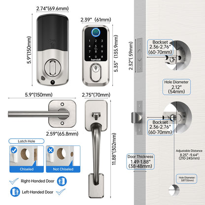 WiFi Smart Locks for Front Door: Hornbill Keyless Entry Door Lock with Handle, Fingerprint Keypad Deadbolt Front Door Lock Set, Electronic Biometric Digital Lock, App Remote Control, Oil Rubbed Bronze