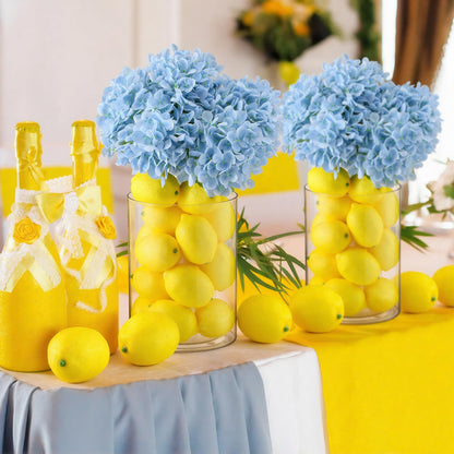 Suncalla 25 Pcs Lemon Vase Filler Decorations Kit, Artificial Lemon Blue Hydrangea Table Centerpiece, Long Stem Floral Decor for Farmhouse Home Kitchen Wedding Spring Summer Decoration