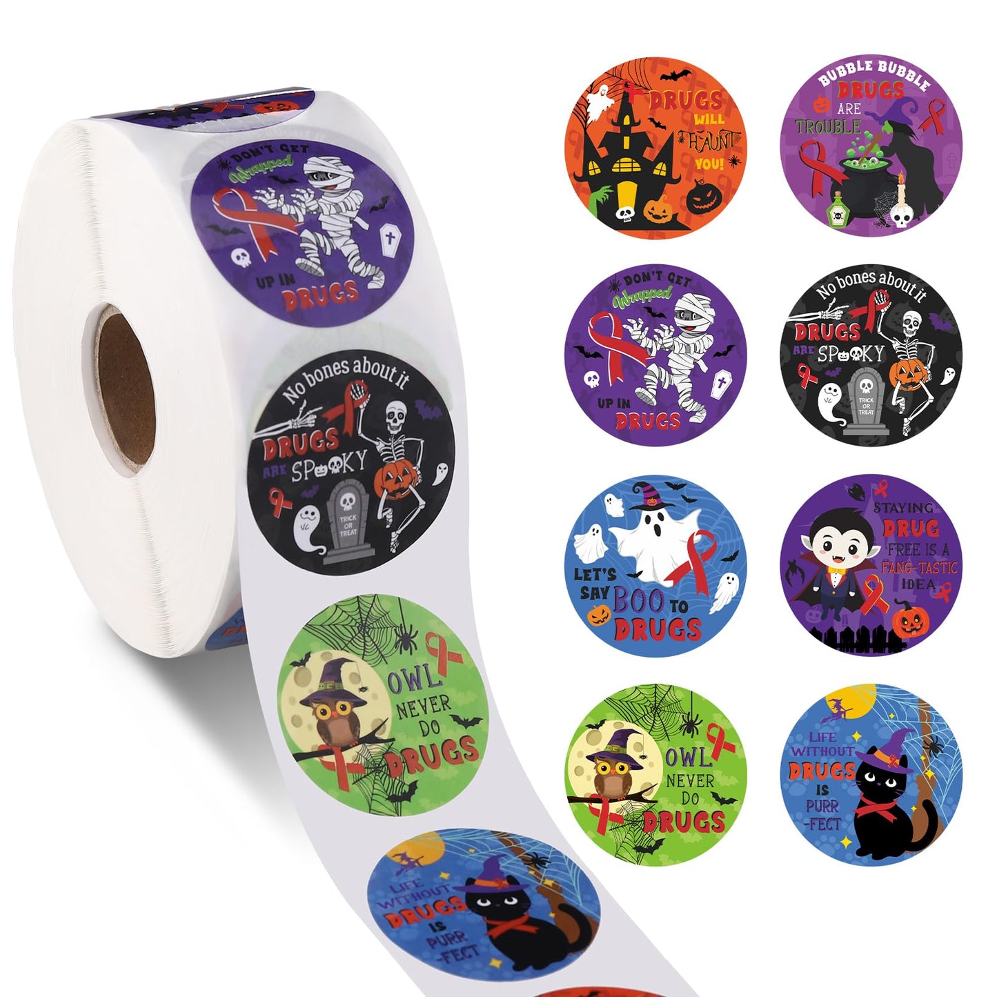 MotiMind 1000 Pcs Halloween Drug Free Sticker Red Ribbons Week Awareness Stickers Red Ribbon Weeks Supplies for Unisex Event Support Group Anti Drug Campaign and Fundraising, 8 Style