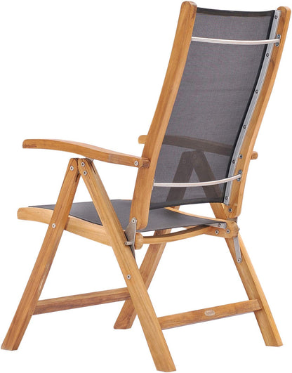 CHIC TEAK Teak Wood California Reclining Chair with Black Batyline Sling, Made from Solid A-Grade Teak Wood and Batyline