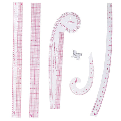 HLZC Imperial Sewing Ruler & French Curves for Pattern Making Drafting, Clear Plastic Fashion Designer Ruler Kit in Inches (6-Piece Set)