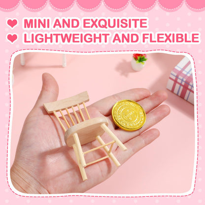 6PCS Dollhouse Chairs, 1/12 Scale Dollhouse Furniture - Wooden Mini Furniture Accessories, Tiny Mini Chair for Doll House, Fairy Garden, Photography Props,Home Decor & Christmas Party (1.6in*3.2in)
