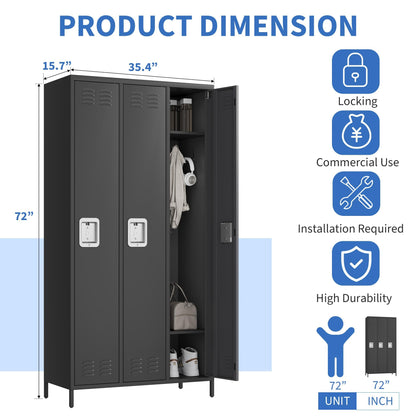 GAOMON 3 Doors Employee Lockers for Office, Metal Sorage Locker Combination, Lockable Employees Metal Locker with Door, Industrial Storage Lockers for Home, School, Gym (3 Doors)