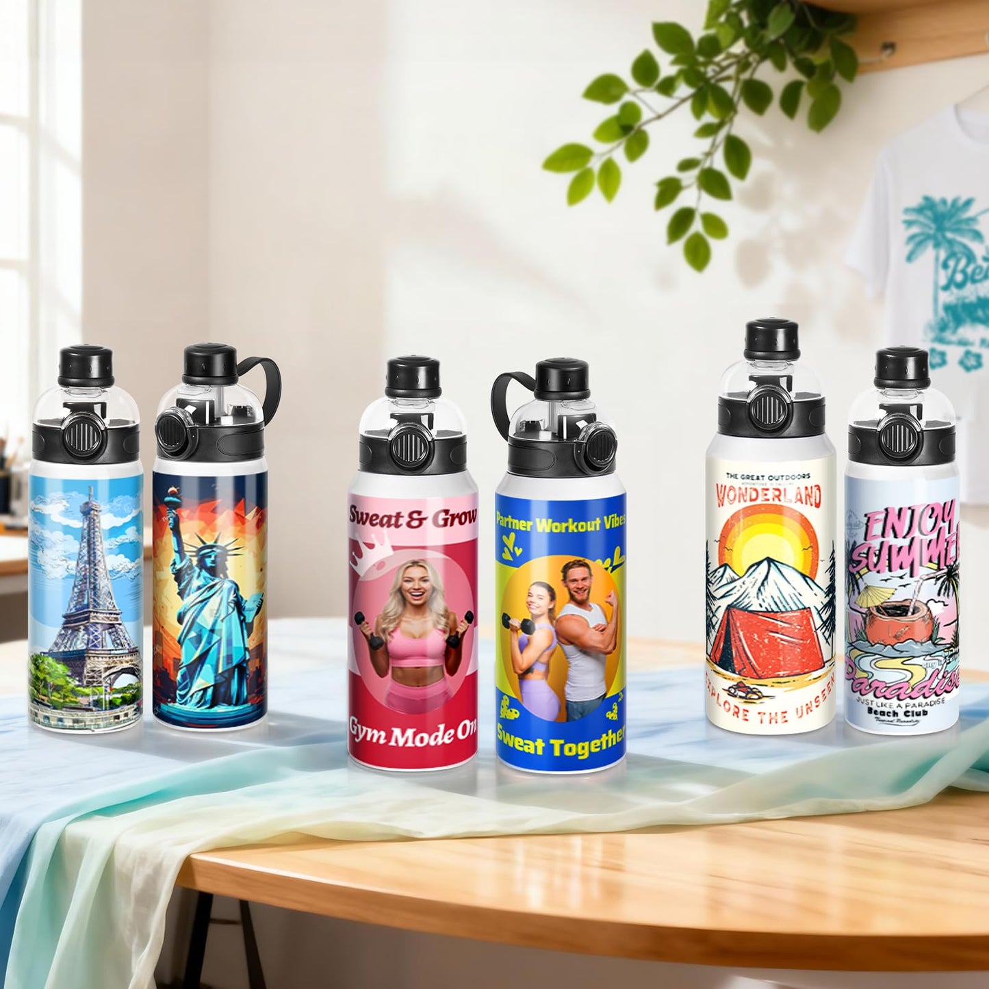 PYD Life 8 Pack Sublimation Sports Water Bottle Blanks 24 OZ 720 ML White Tumblers Cups Vacuum Flask Jug with Straw Spout Pop Lid and Silicone Handle for Sublimation Printing