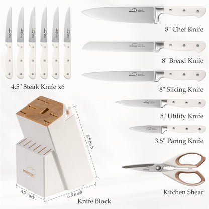 Knife Set, Kitchen Knives Set with Block and Sharpener 14 Pcs Full Tang Knives German Stainless Steel Dishwasher Safe Kitchen Utensils Set with Ergonomic Handle Gifts for Women