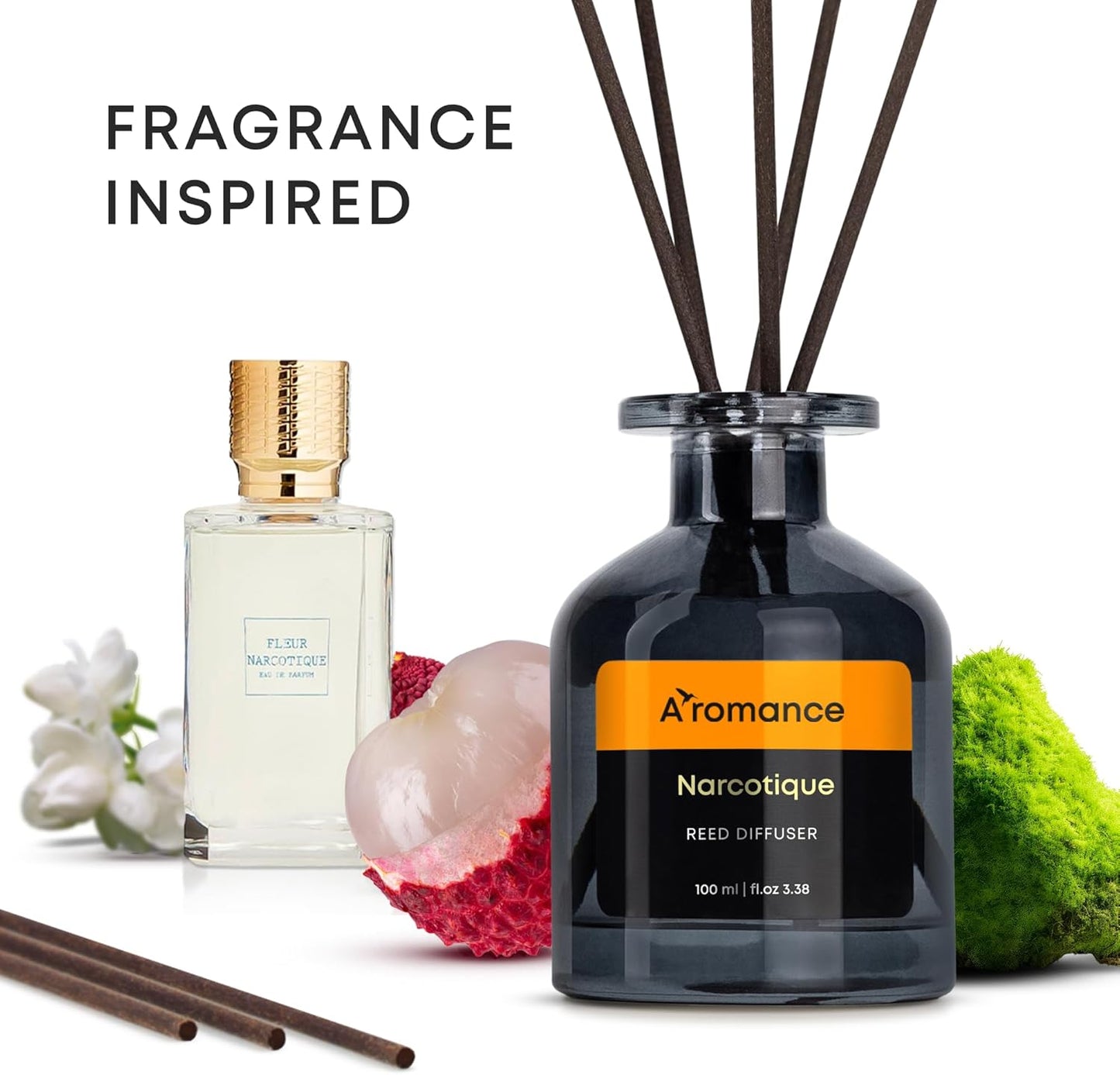 Narcotique Reed Diffuser Set, Floral-Fruity Fragrance, 3.38 oz Scent Fragrance Oil Diffuser for Home Décor