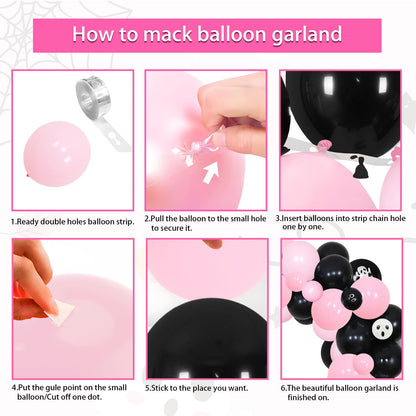 84Pcs Trick or Three Theme Halloween 3rd Birthday Party Decorations Pink Black Balloon Garland Arch Kit Number 3 Foil Balloon 3D Bat Wall Stickers for Girls Halloween Three Birthday Party Decor Favors