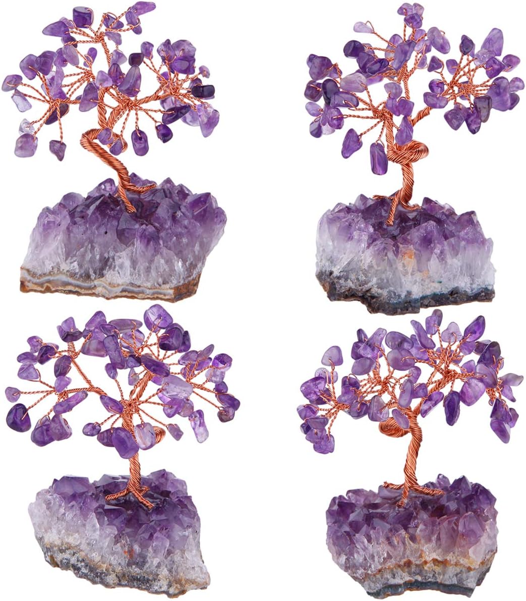 mookaitedecor Amethyst Crystal Tree with Cluster Crystals Base, Bonsai Money Tree for Wealth and Luck