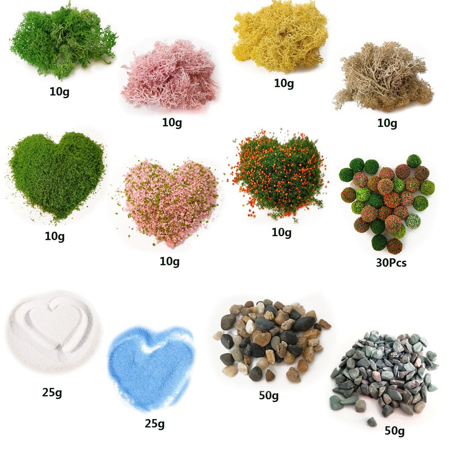 QuarenDen Scenery Basing Material Kit, 12 Bags, Basing Material Kit, Diorama Supplies, Decorative Sand, Stone, Grass, Moss Stick, River for Model Railway, Fairy Garden Diorama Scenery