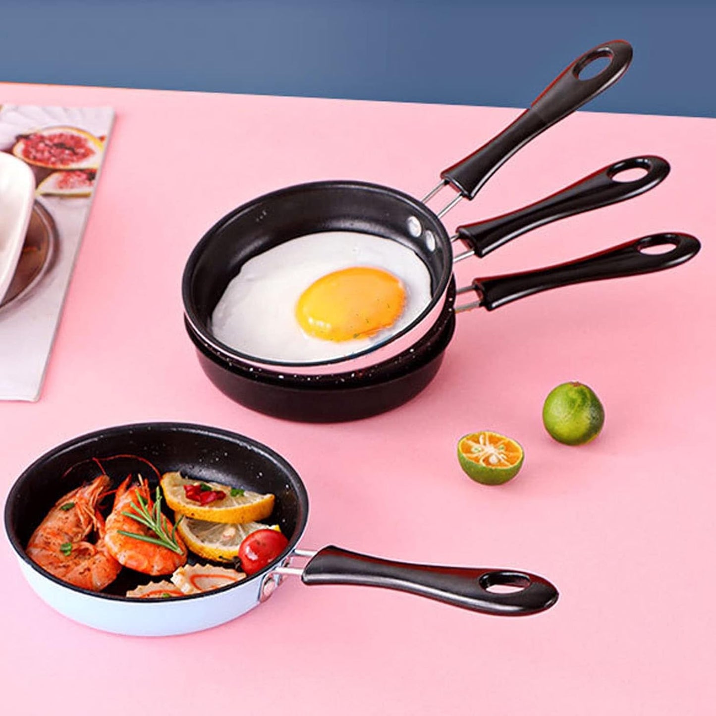 Dpofirs Mini Induction Frying Pan, 4.7in Single Egg Pan, Portable Pan with Heat Insulation Long Handle (Blue)