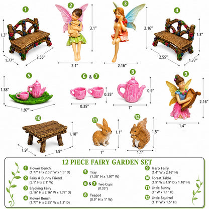 Mood Lab Fairy Garden Figurines - Miniature Decor Set (12 pcs) - Statues & Accessories - Outdoor & Indoor Garden Decor