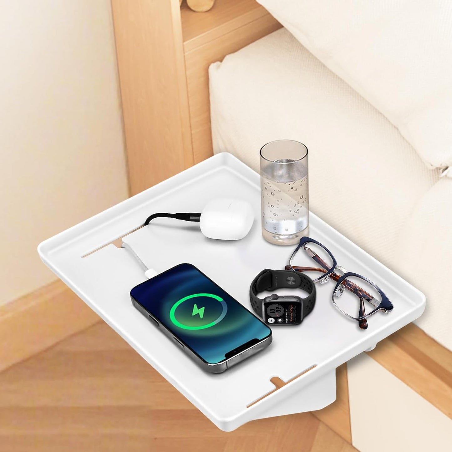 LOREEOU 35lbs Bedside Shelf for Bunk Beds & Top Bunk, Clip On Nightstand with Cable Catch, White, Capacity, College