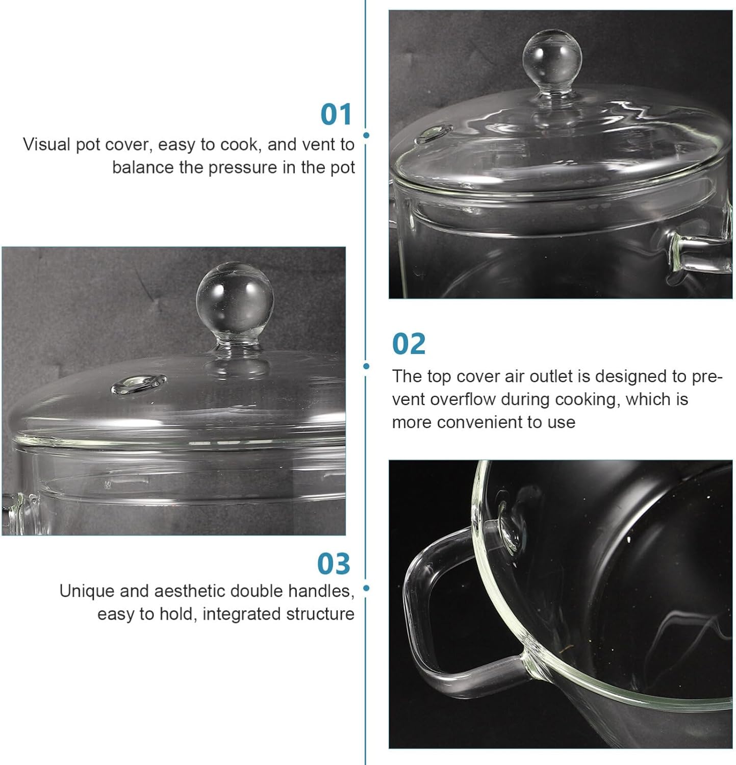Clear Glass Saucepan with Cover and Handles, 1500ml Simmer Pot for Cooking Pasta, Noodle, Soup, Milk
