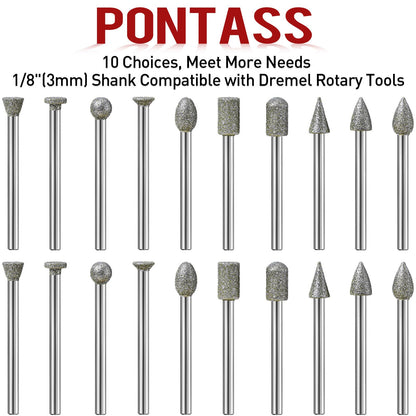 40Pcs 120 Grit Diamond Grinding Bits Compatible with Dremel Rotary Tool, Stone Carving Diamond Drill Bits with 1/8 Inch Shank for Stone Carving, DIY Grinding, Polishing, Engraving