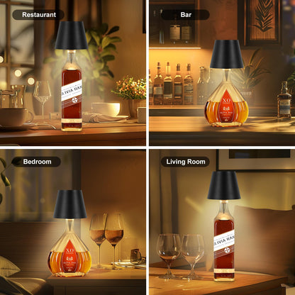 SOUDFK Wireless Bottle Lamp, 2025 New 3 Color Rechargeable Wine Bottle Lights for Bars Restaurants (Black, 1PC)