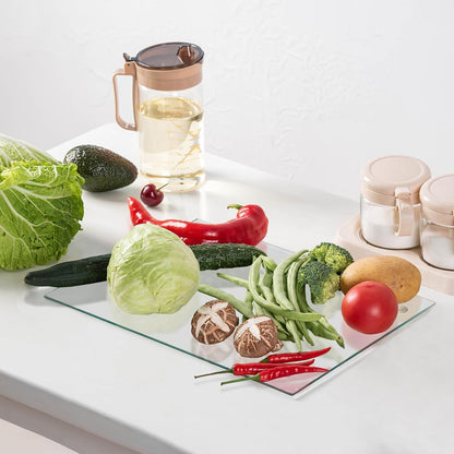 Transparent Glass Cutting Board for Kitchen Countertop, 16"x12", Rubber Non-Slip Feet, Dishwasher Safe