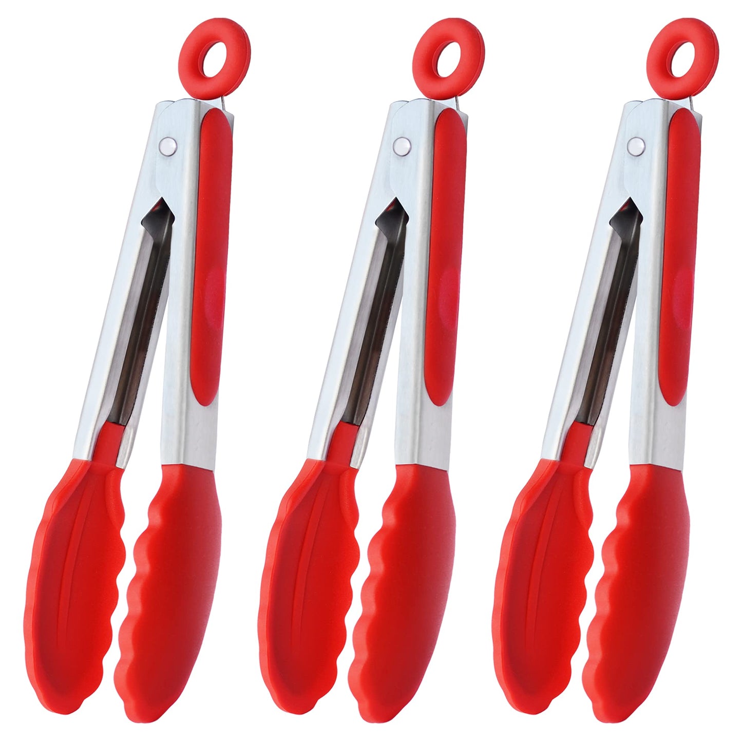 Small Silicone Tongs 7-Inch Mini Serving Tongs, Set of 3 (Black Gray White)