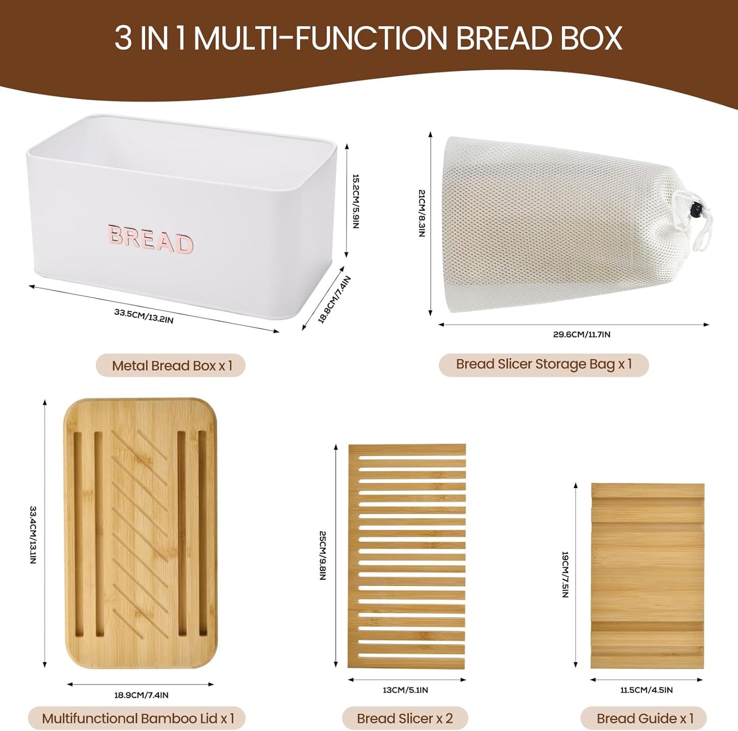 BLUBYEES Bamboo Bread Slicer for Homemade Bread with Crumb Tray & Storage Box Adjustable Slicing Guide for Sourdough