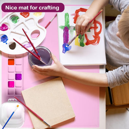 AWOKE Silicone Painting Mat | 20"x16" No-Spill Art Matt for Resin DIY, Beading, with Magnetic Water Cup, 12 Paint Wells & Palettes | Washable Table Protector for Toddlers & Kids Gift (Pink)