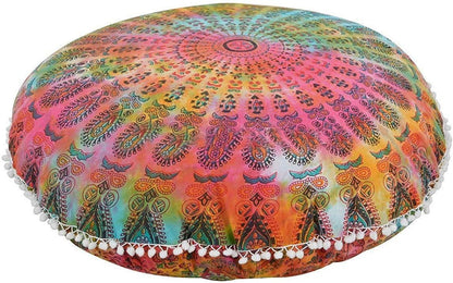 GDONLINE Indian Mandala Decor Floor Pillow Meditation Seating Throw Hippie Round Cushion Cover Decorative Pouf Cover