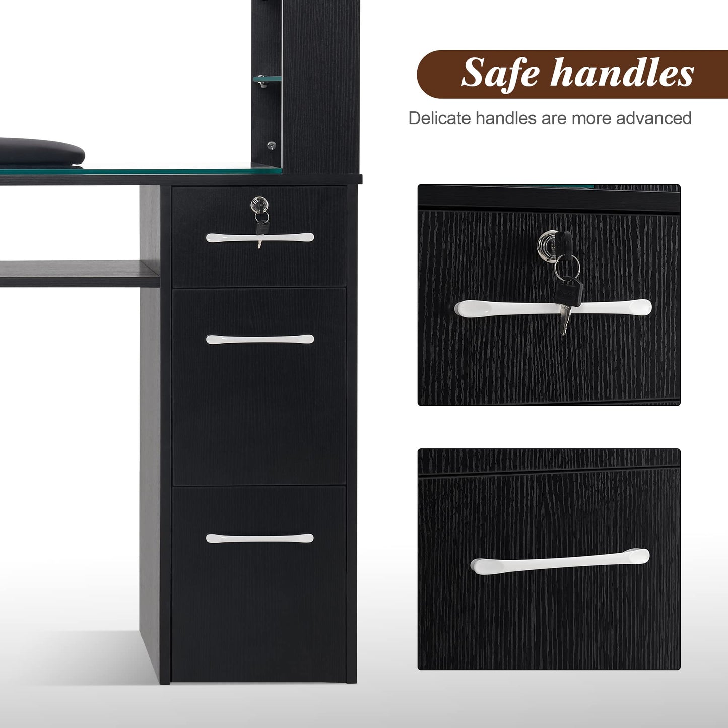BarberPub Manicure Table with Drawers & Storage Shelves, Spa Beauty Salon Station Nail Desk, 45.3"(L) x 19"(W) x 60"(H) 2673 (Black)