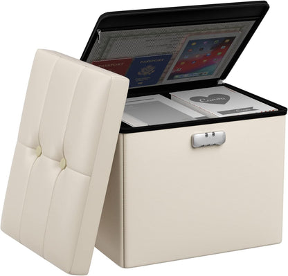 17 13 13 inch Tamfile Small Ottoman with Storage, x x Fireproof Safe Folding Ottoman with Lock for Important Documents