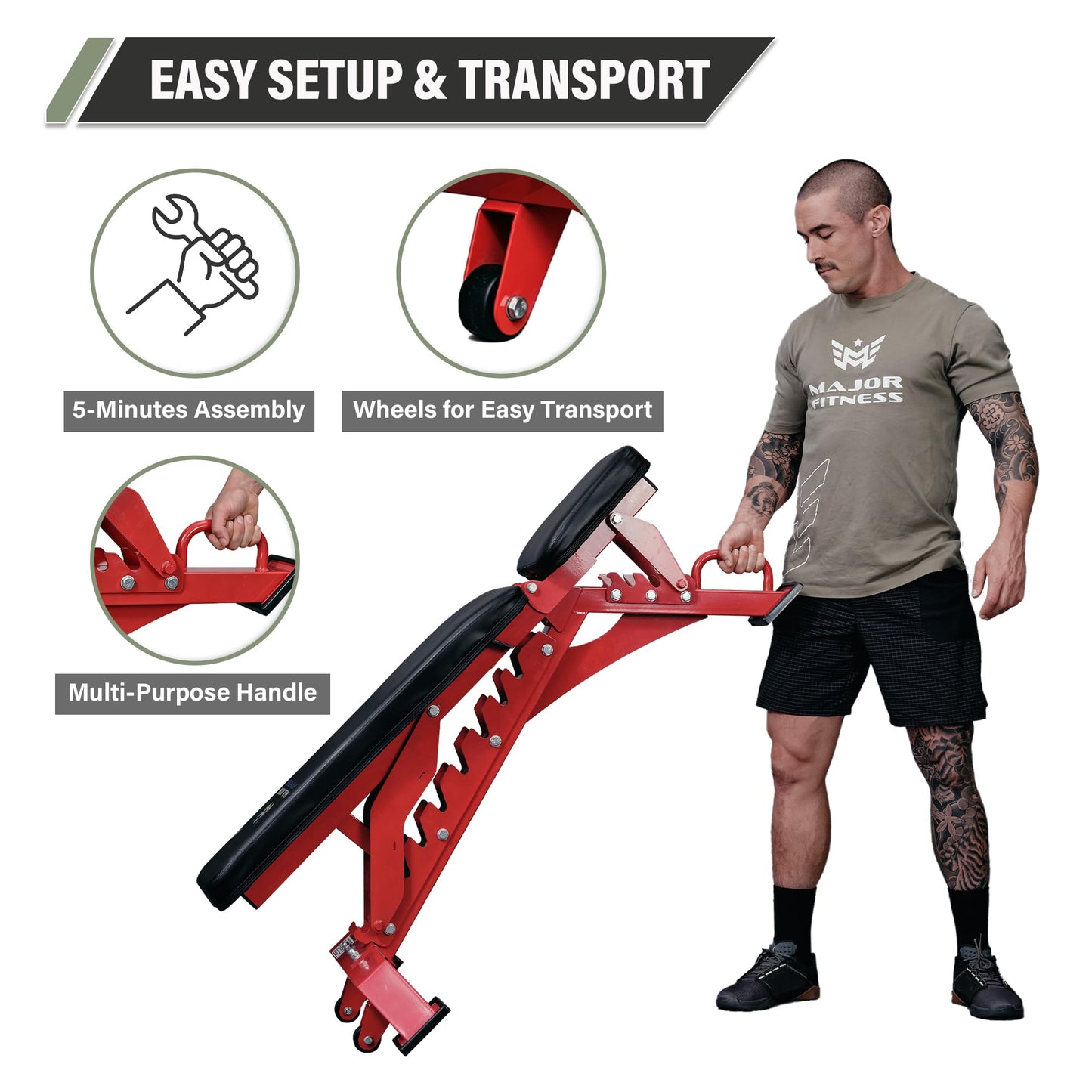 Major Fitness Weight Bench - 1300LBS Weight Capacity and 36 Adjustable Positions Strength Training Bench for Garage and Home Gym Workouts (Red)