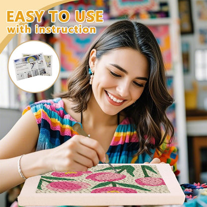Doodlream Tulips DIY Punch Needle Embroidery Kit for Adult Beginner, 9.4" Flower Punch Stitching Craft Set for Starter with Frame, Fabric Pattern, Threader, Yarn, Pinch Needle