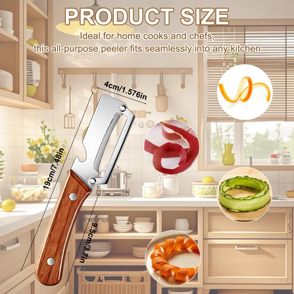 2 Pcs Multi-Functional Vegetable Peeler for Kitchen, Premium Vegetable Peeler with Wooden Handle and Bottle Opener, Stainless Steel Blade Kitchen Tool for Fruit Apple Potato Pumpkin Papaya Carrot